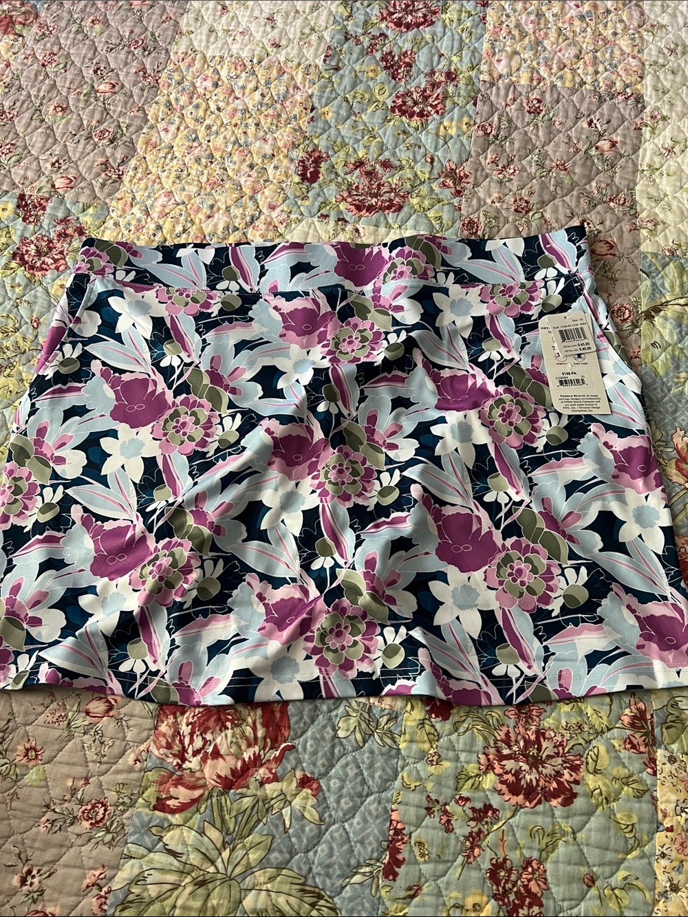 Pebble Beach Floral Mini Skirt in Navy, Purple & White